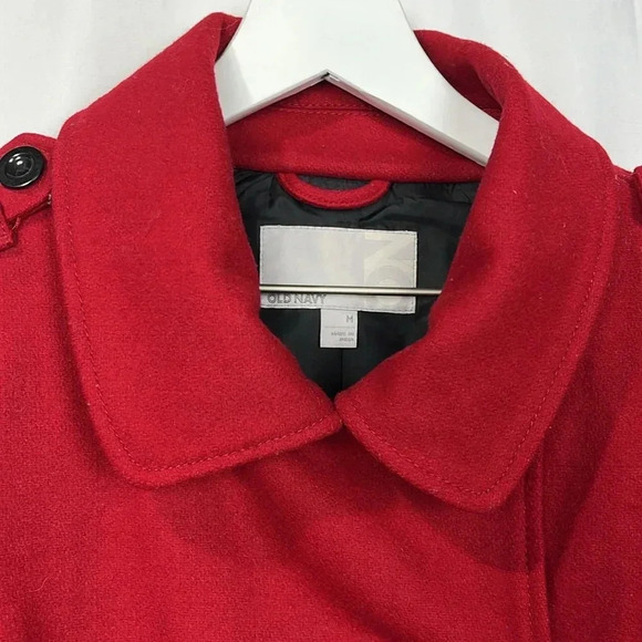 Old Navy Womens Jacket M Red Double Breasted Long Sleeve Epaulets Lined 70% Wool - Picture 3 of 13